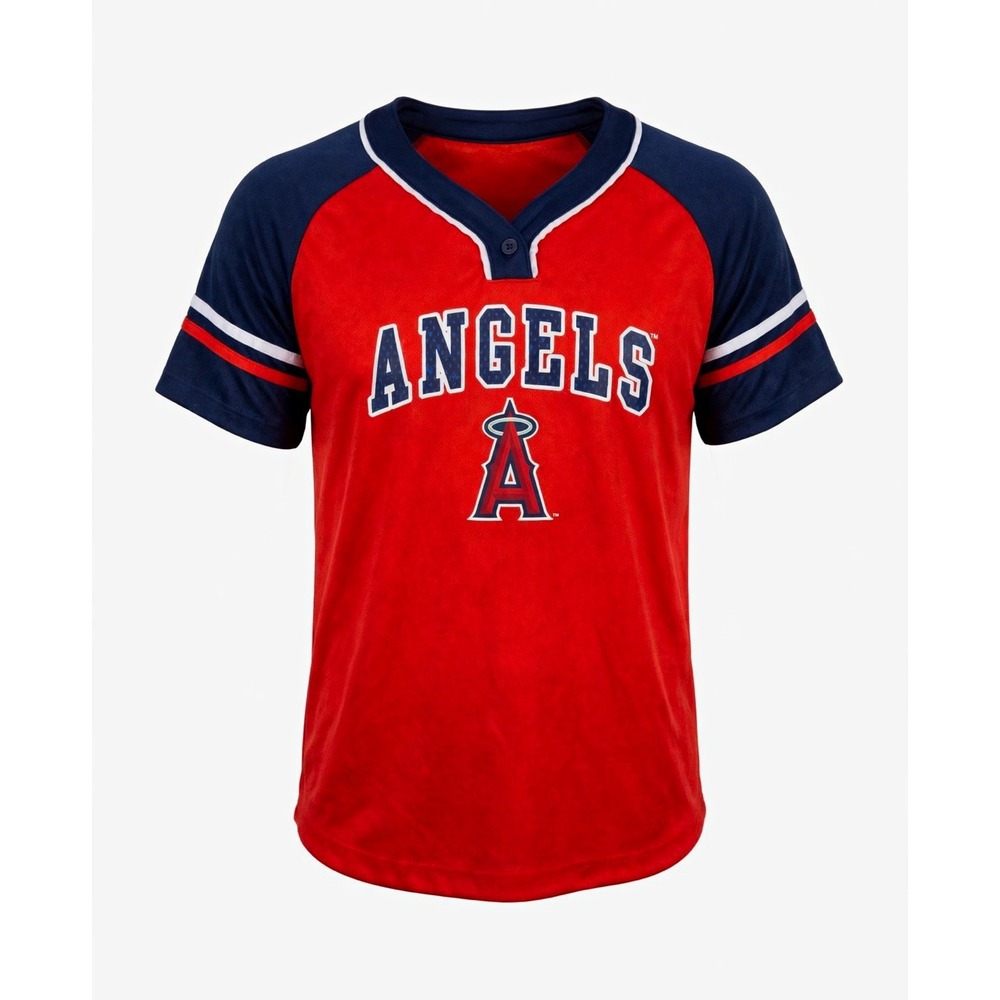 Team Athletics Los Angeles Angels MLB Baseball Boys L (10/12) Red/Blue Shirt